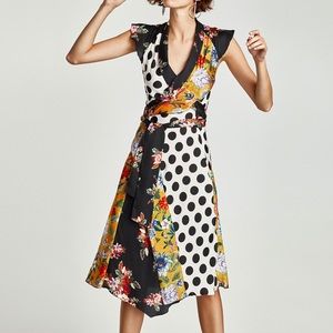 Zara floral and polka dot dress